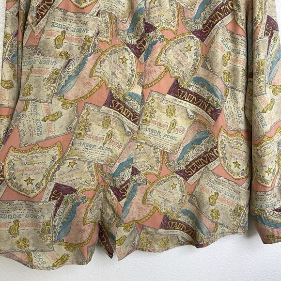 Rouie Women's Silk Blouse Size 12 Button Up Shirt Top Multi Vino Wine Print - Picture 4 of 12